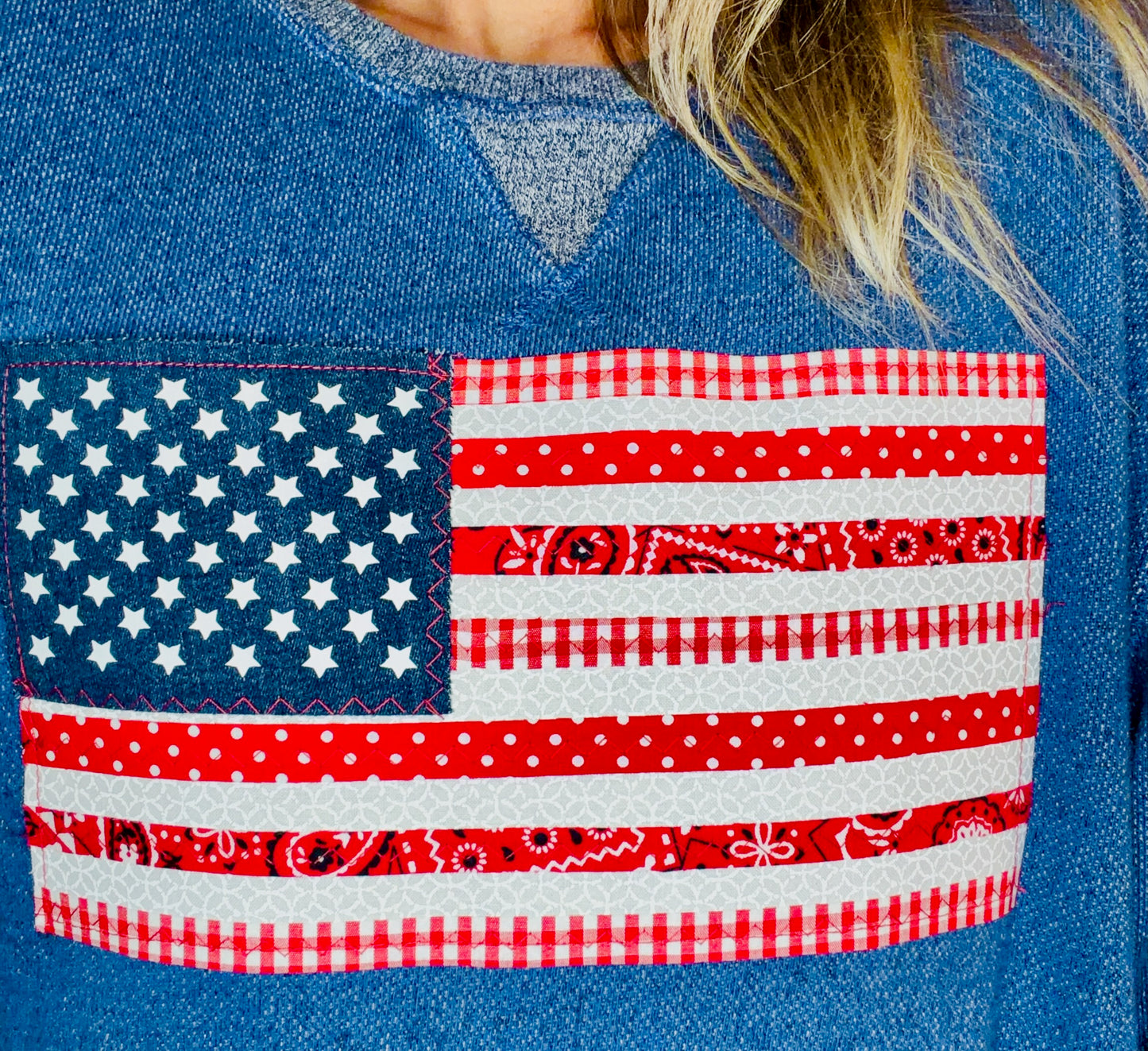 Blue Denim Washed 'Merica Crewneck Size Women's L/XL