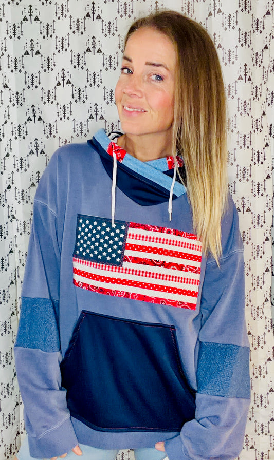 Blue 'Merica Hoodie Size Women's- XL/2X