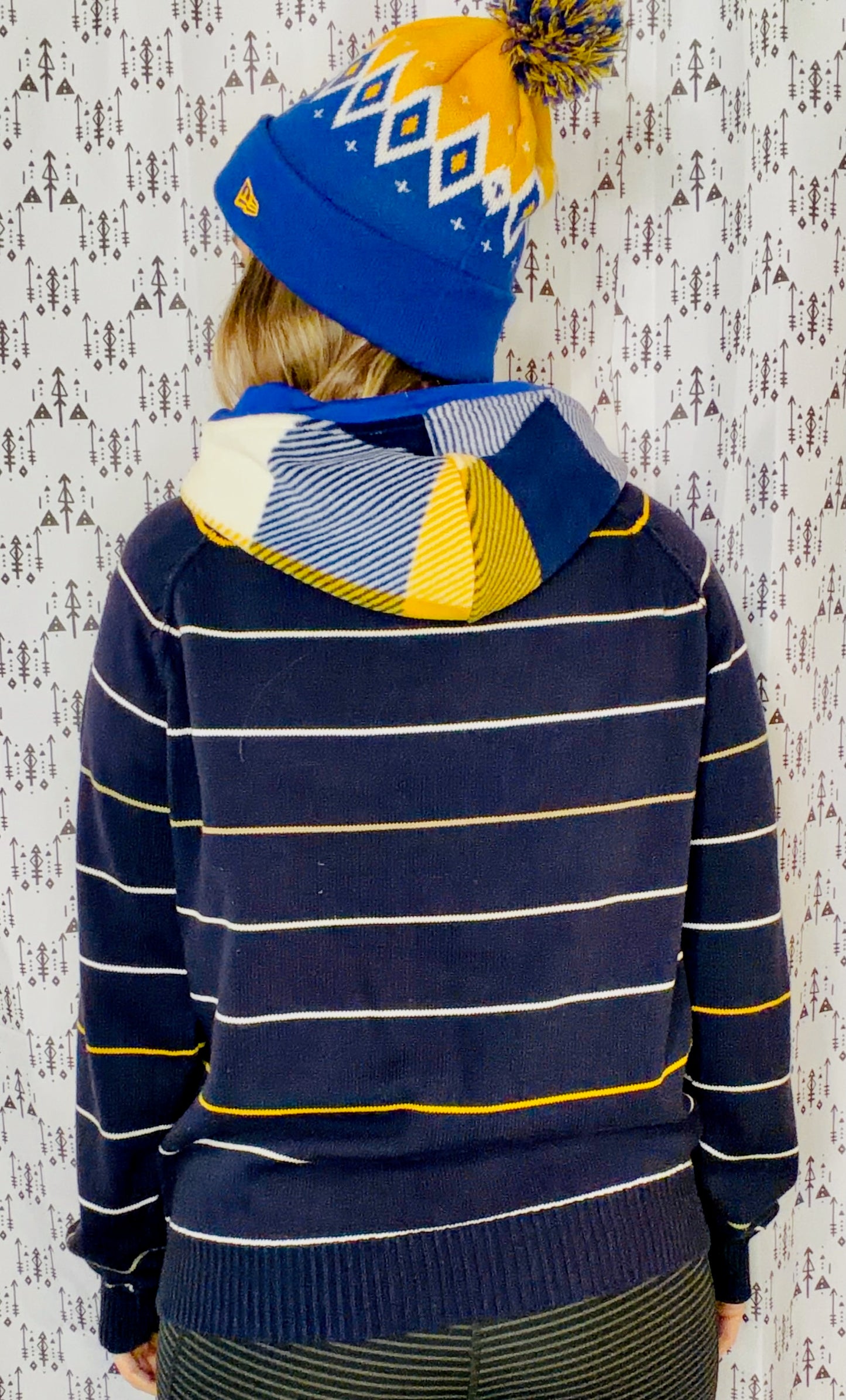 Navy Striped Everything Buffalo Hockey Sweater Hoodie Size- Women's L/XL