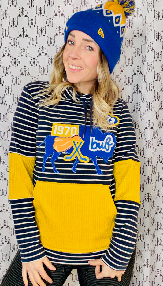 Navy Striped Everything Buffalo Hockey Cowl Size- Women's M/L