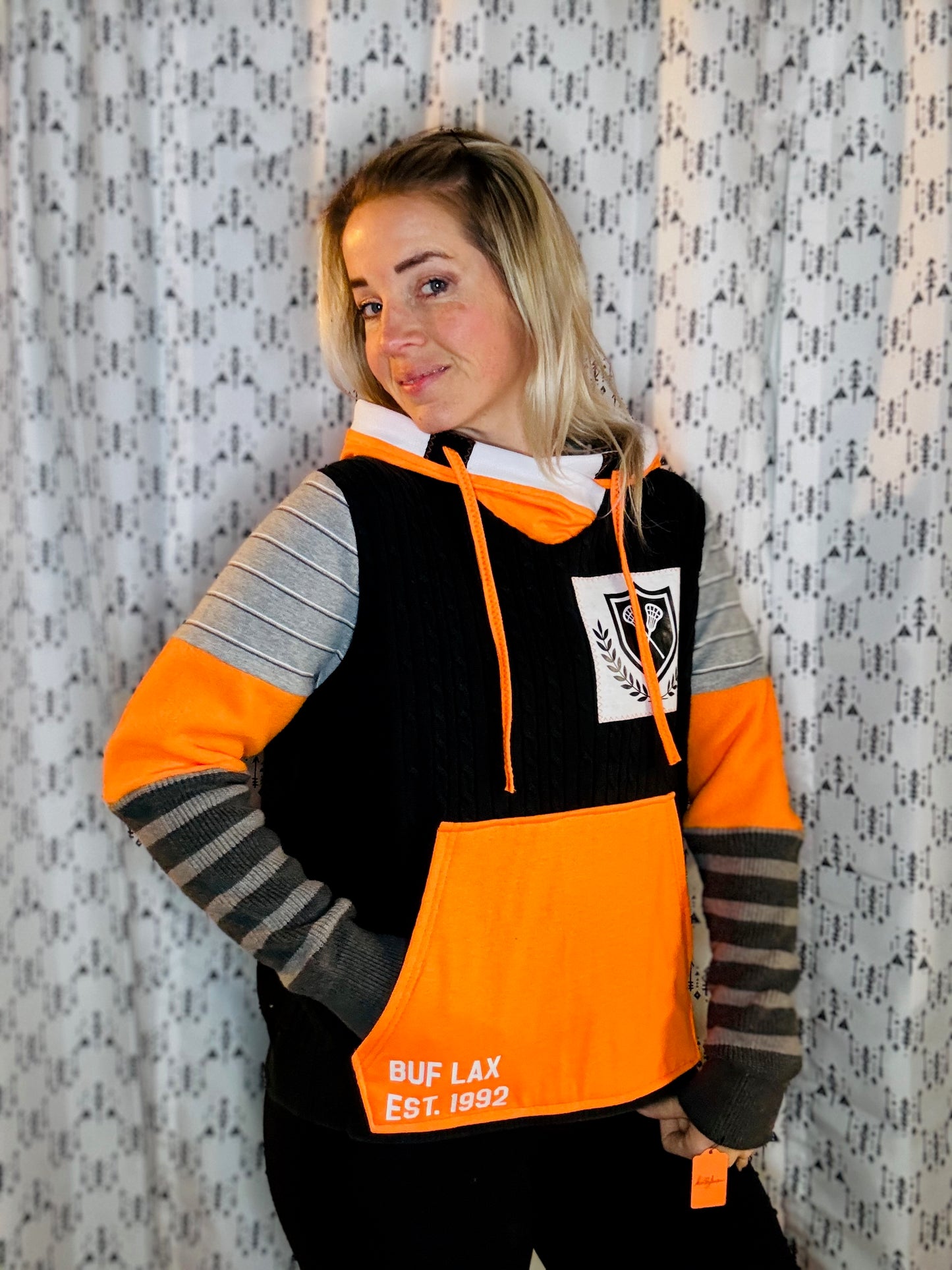 Striped Buffalo Lacrosse Hoodie Size- Women's-L/XL