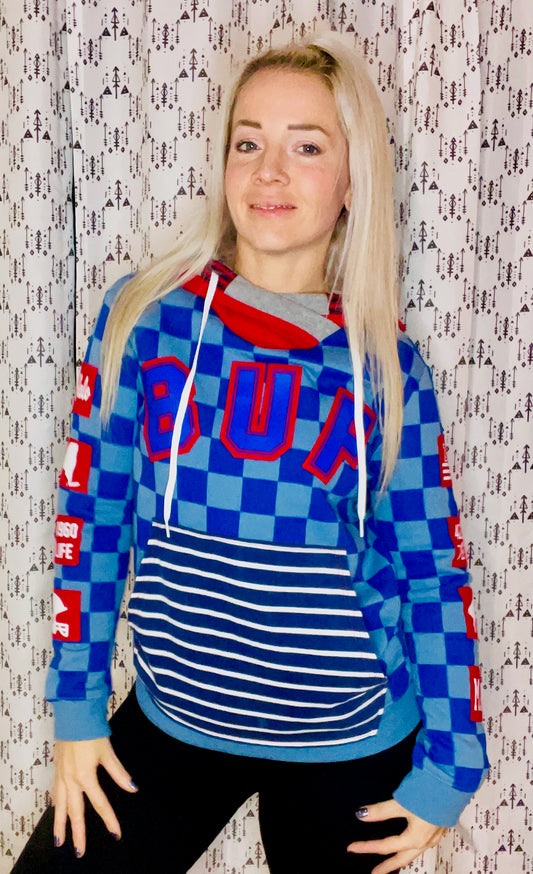 Checkered Blue BUF Proud Hoodie Size-Unisex XS/S