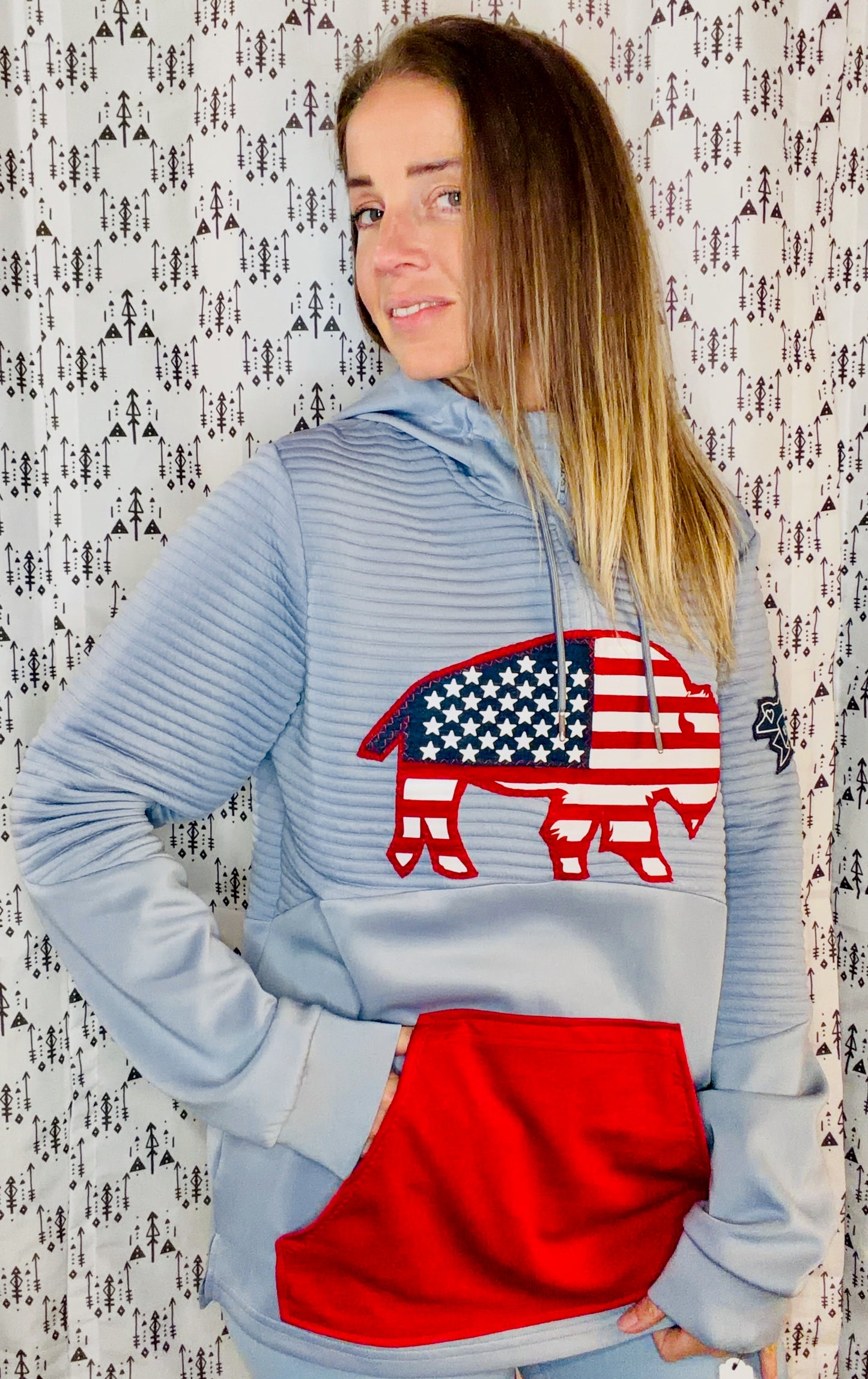Light Blue 'Merica X Buffalo 1/4 Zip Hoodie Size Unisex- M/L