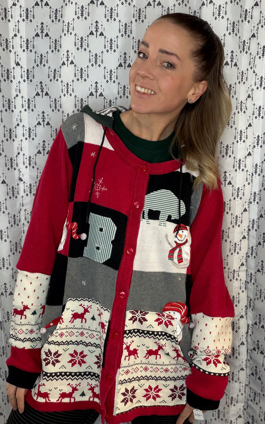 Holiday Buffalo Button-Up Sweater Hoodie Size- Women's XL/2X