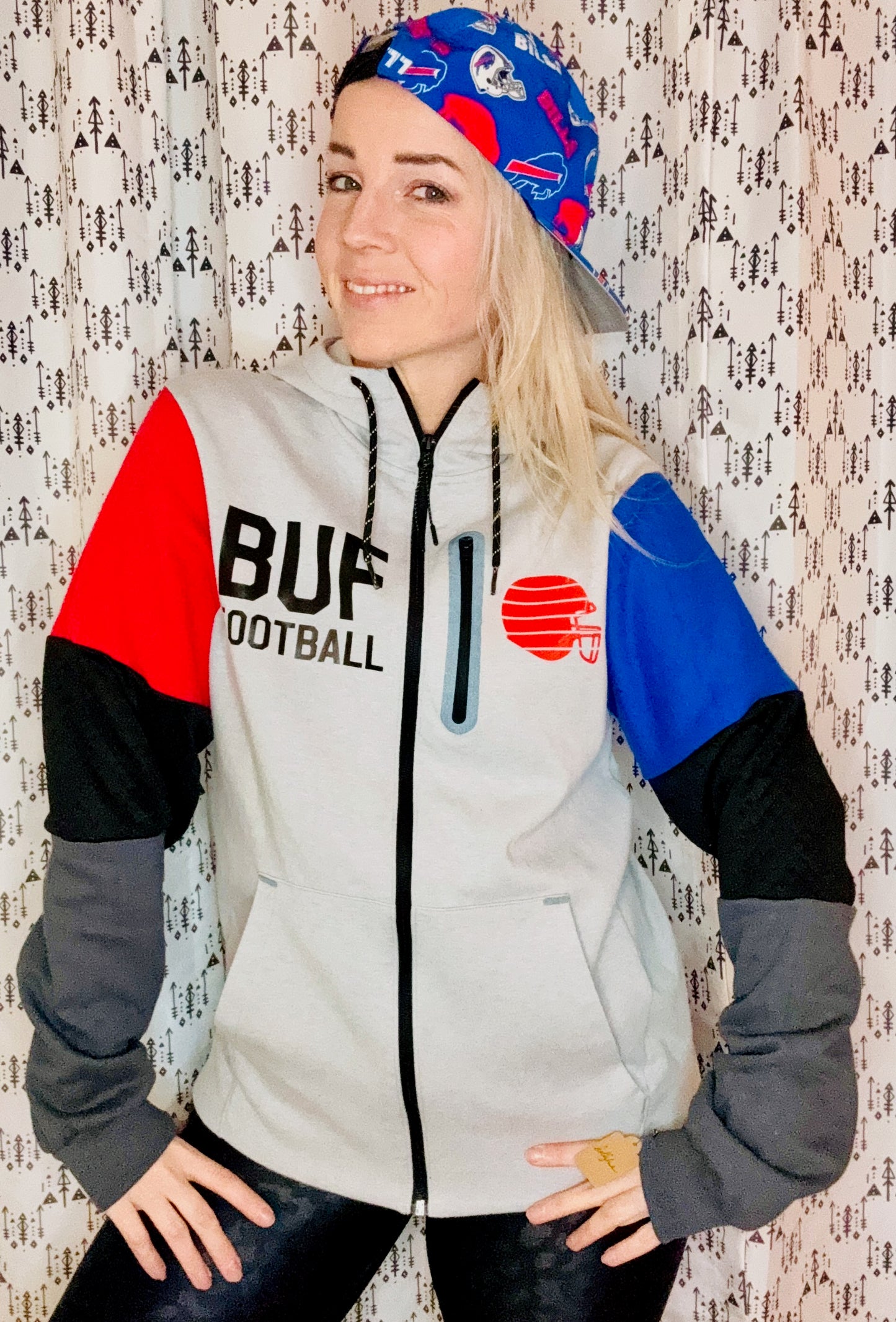 90's Buffalo Football Color-Block Zip-Up Hoodie Size- Unisex M/L