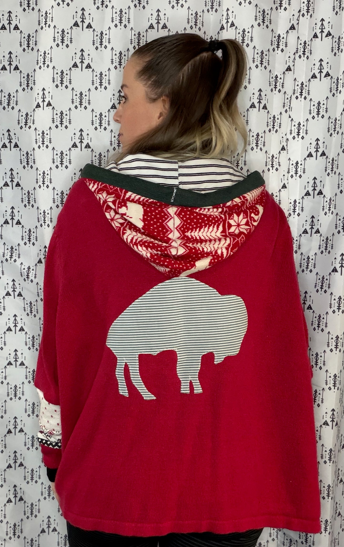 Holiday Buffalo Button-Up Sweater Hoodie Size- Women's XL/2X