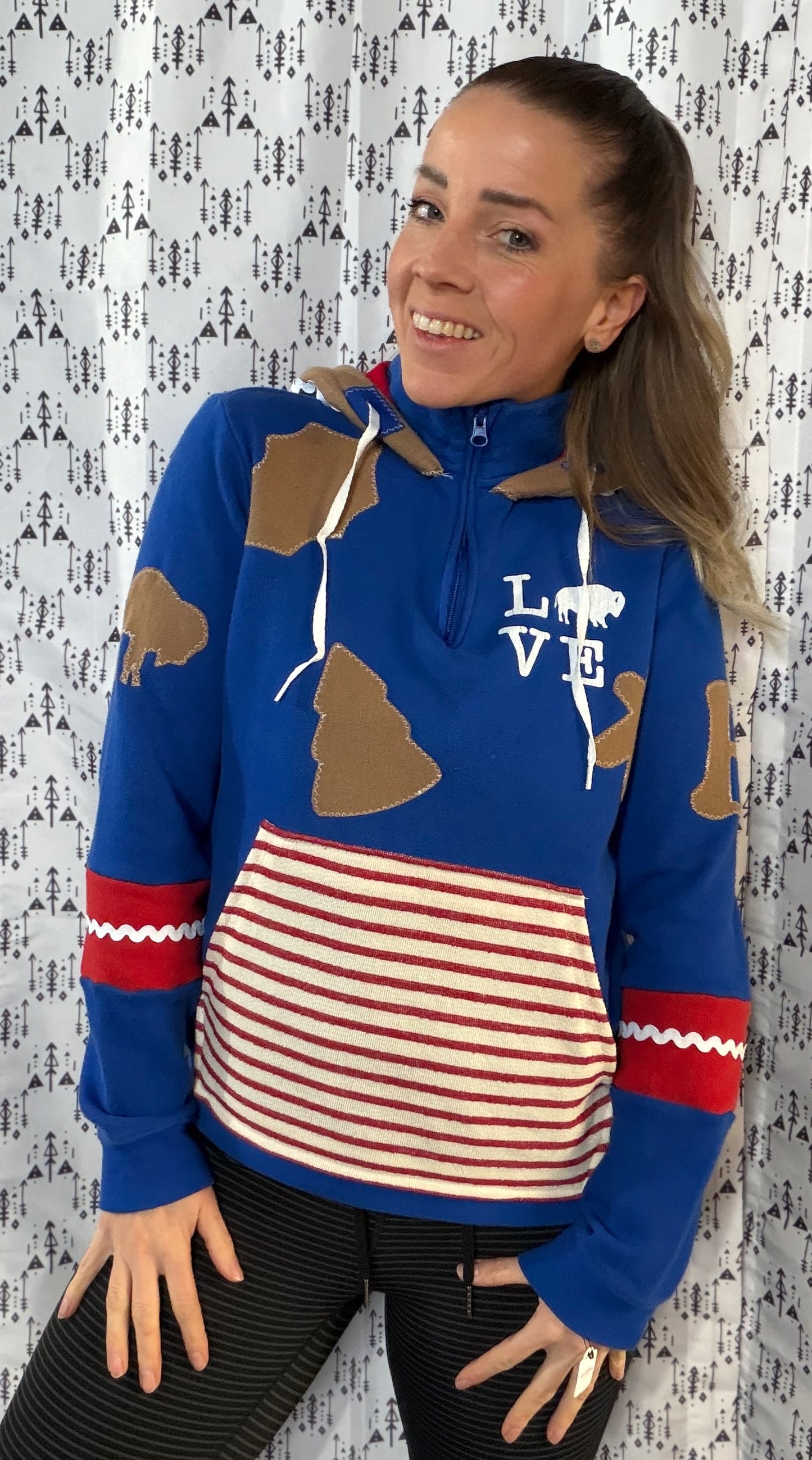 Blue 1/4 Zip Gingerbread Buffalo Football Hoodie Size- Women's M/L