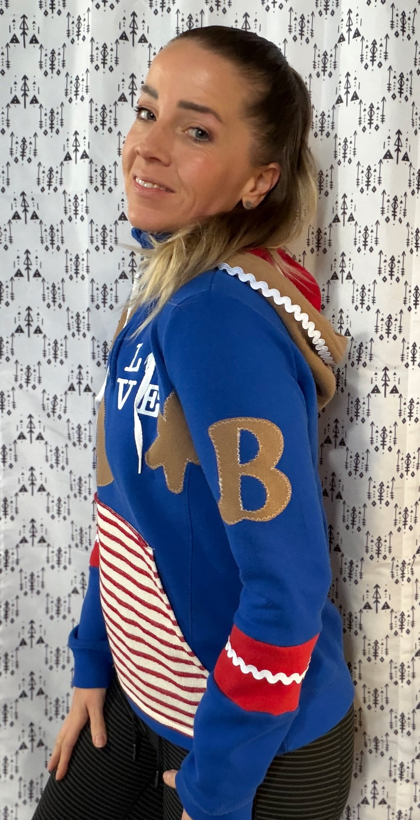 Blue 1/4 Zip Gingerbread Buffalo Football Hoodie Size- Women's M/L