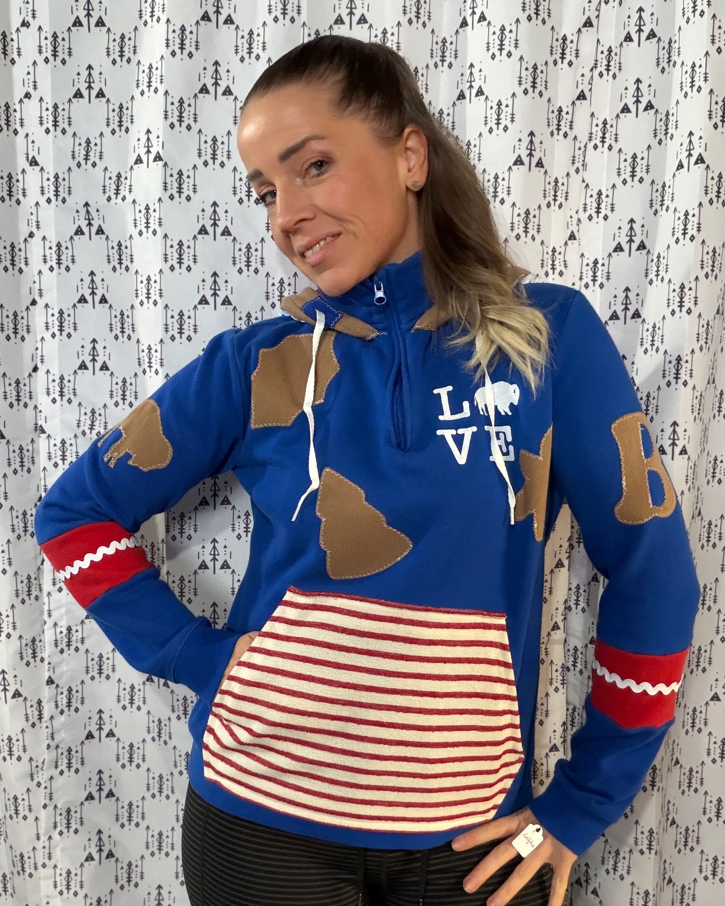 Blue 1/4 Zip Gingerbread Buffalo Football Hoodie Size- Women's M/L