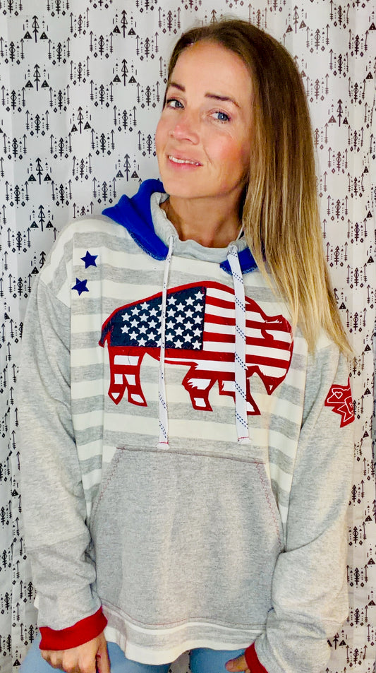 Striped Buffalo X 'Merica Hoodie Size Women's- XL/2X