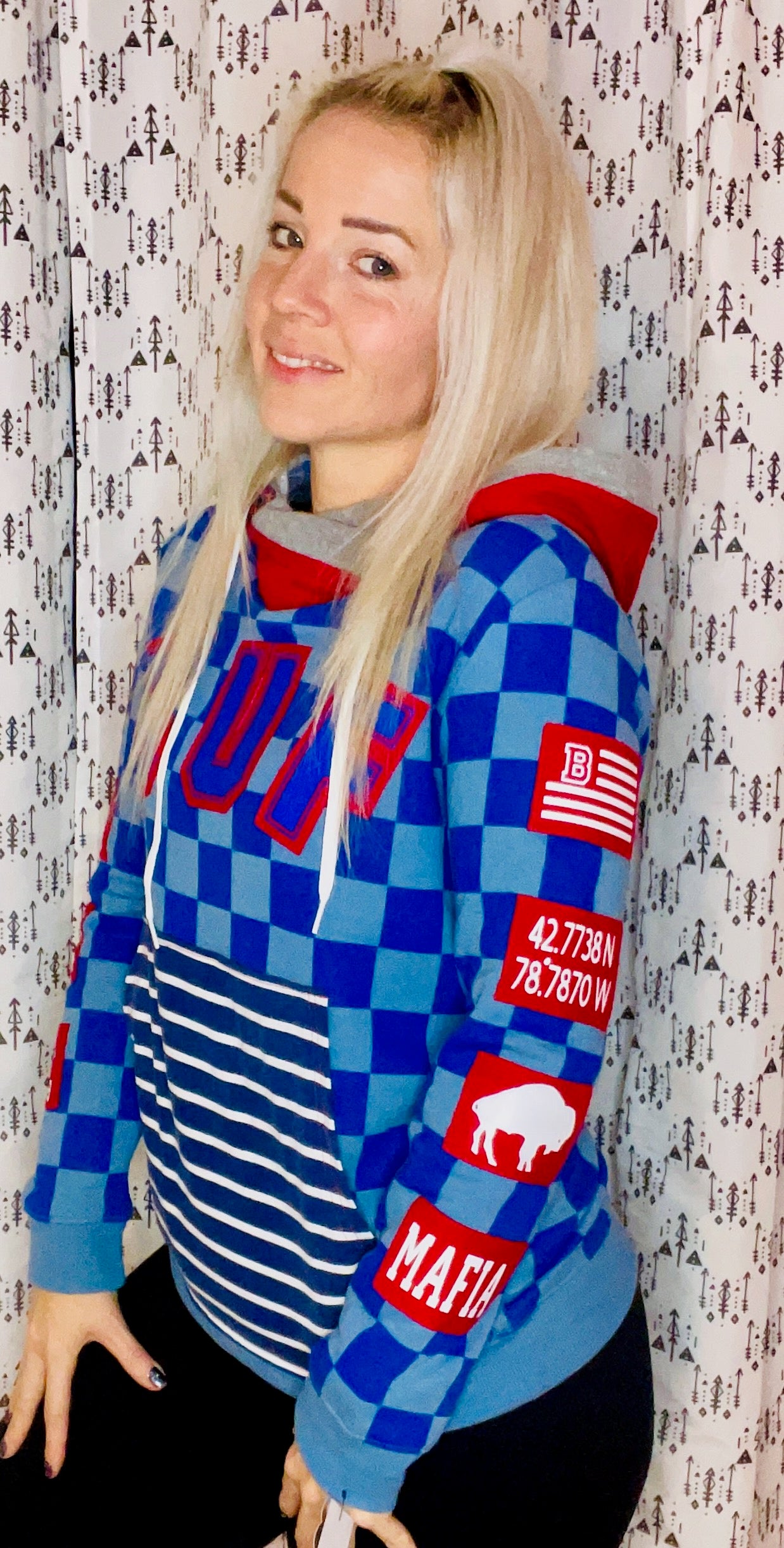 Checkered Blue BUF Proud Hoodie Size-Unisex XS/S