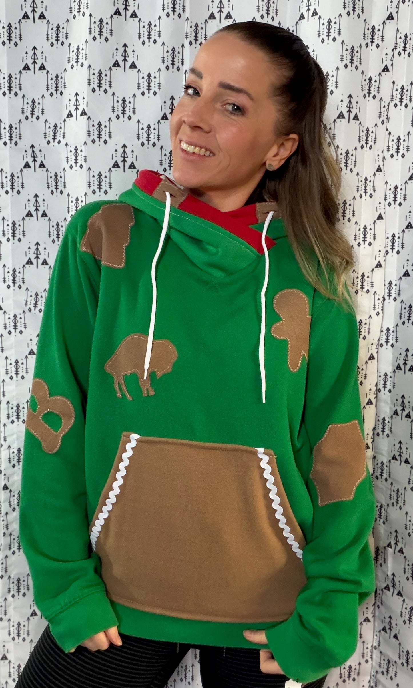 Green Gingerbread Buffalo Football Hoodie Size- Women's L/XL
