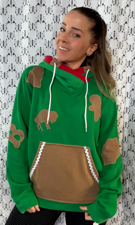 Green Gingerbread Buffalo Football Hoodie Size- Women's L/XL
