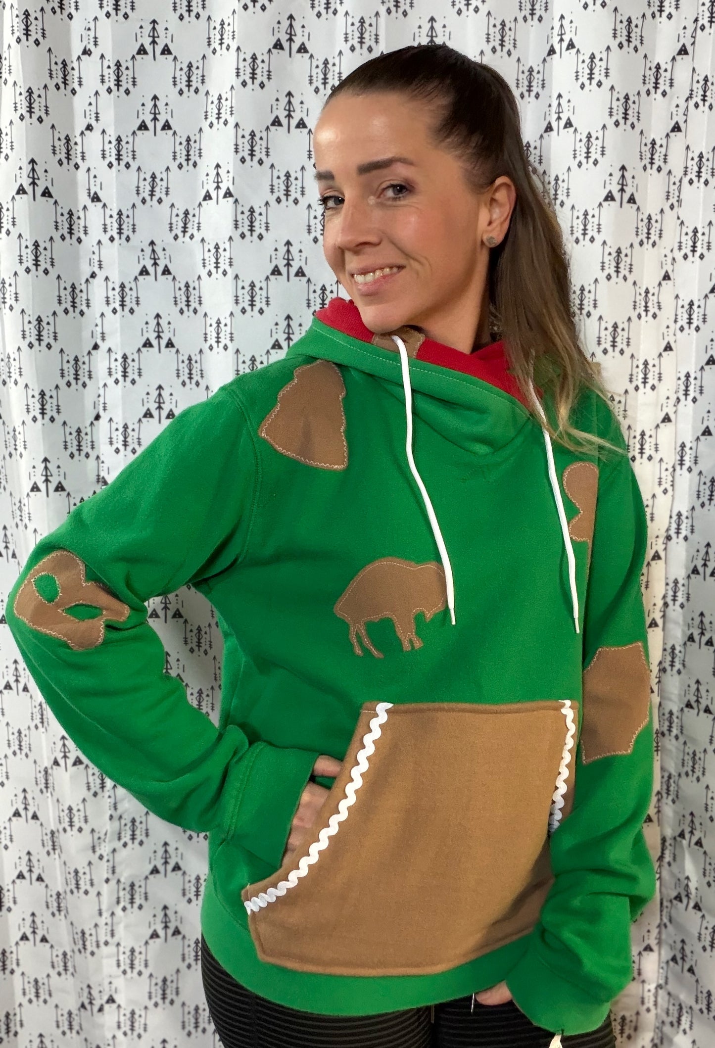 Green Gingerbread Buffalo Football Hoodie Size- Women's L/XL