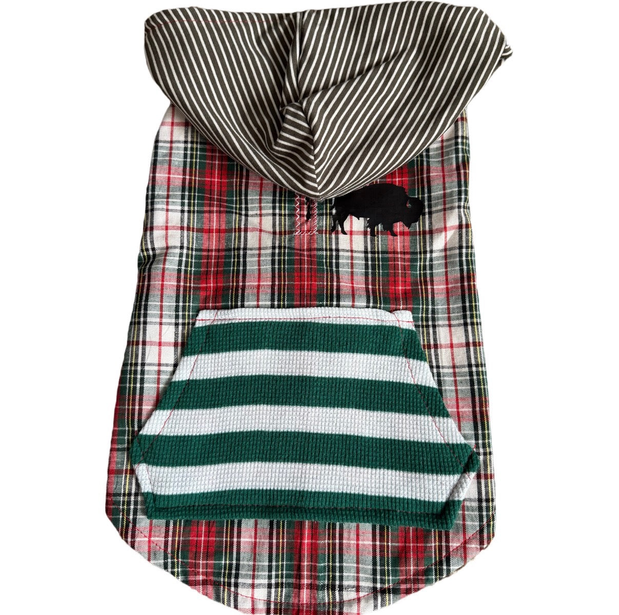 Holiday Buffalo Plaid & Stripe Dog Hoodie Size-S
