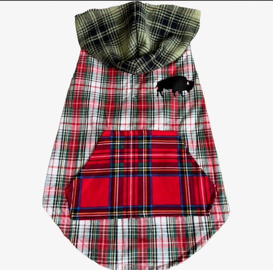 Holiday Buffalo Plaid Dog Hoodie Size-M