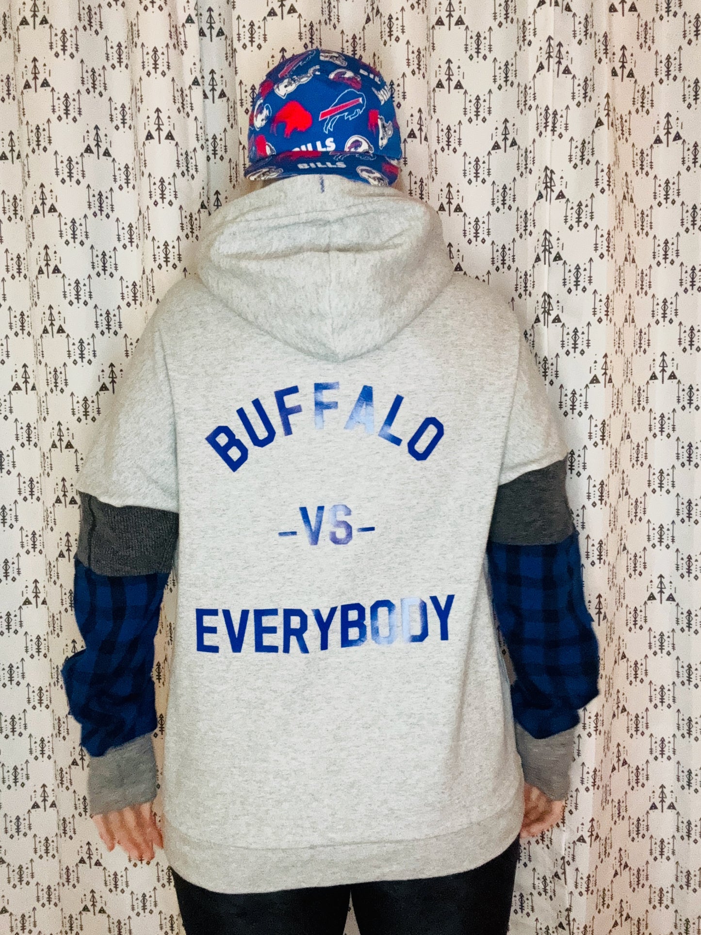 90's Buffalo Check Football  Zip-Up Hoodie Size- Unisex M/L