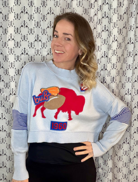 Light Blue Everything Buffalo Football Crop Crewneck Size- Women's S/M