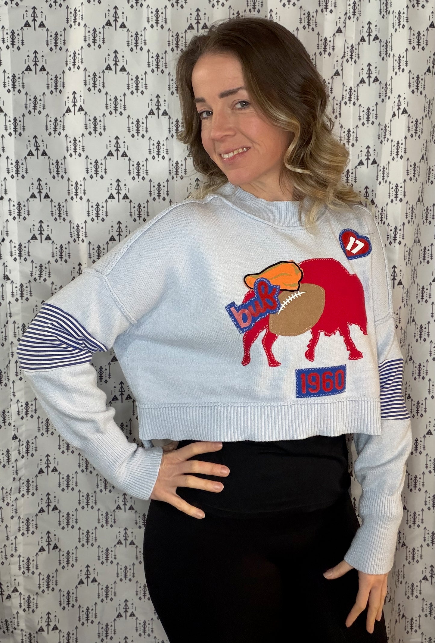 Light Blue Everything Buffalo Football Crop Crewneck Size- Women's S/M