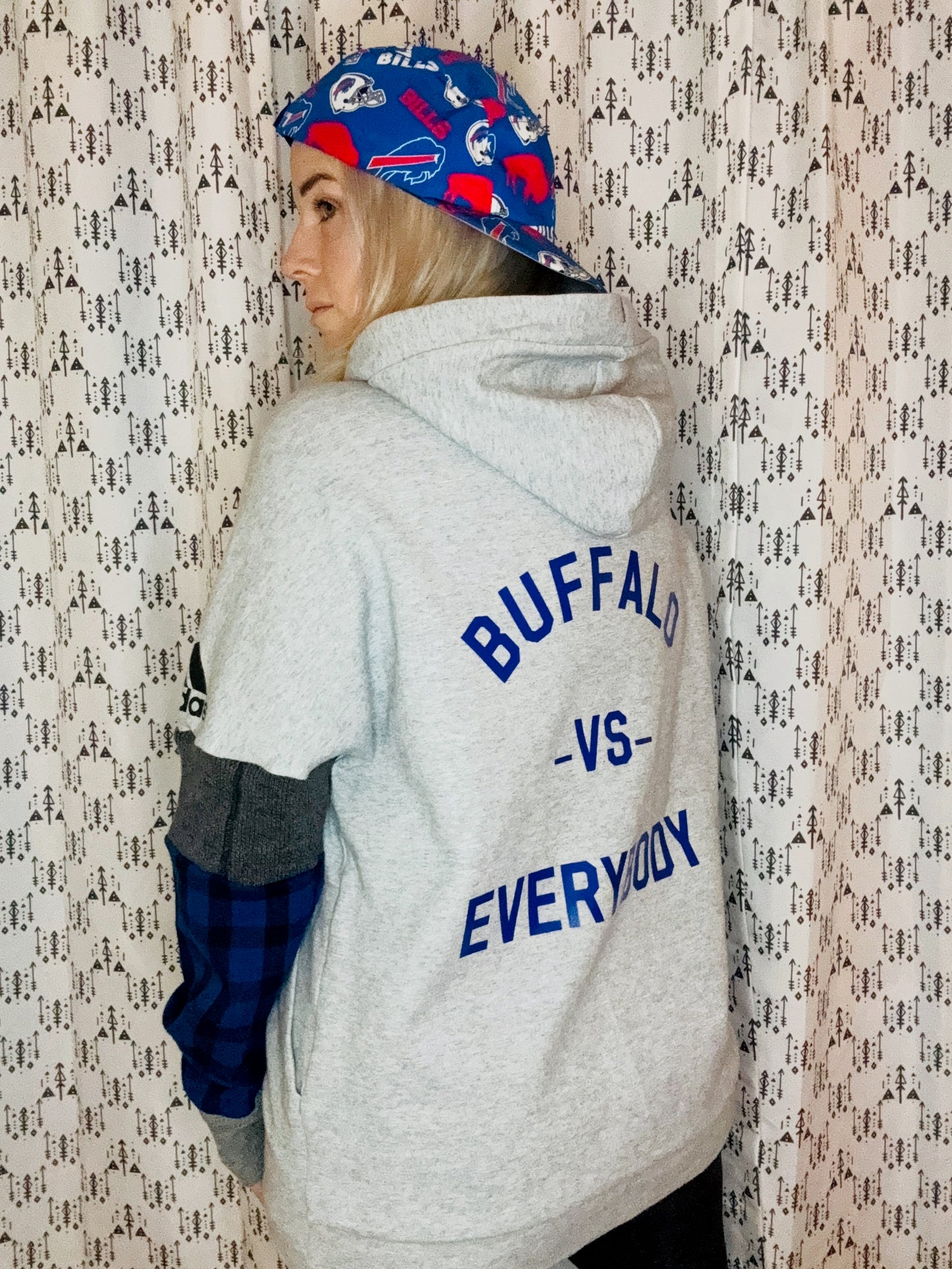 90's Buffalo Check Football  Zip-Up Hoodie Size- Unisex M/L