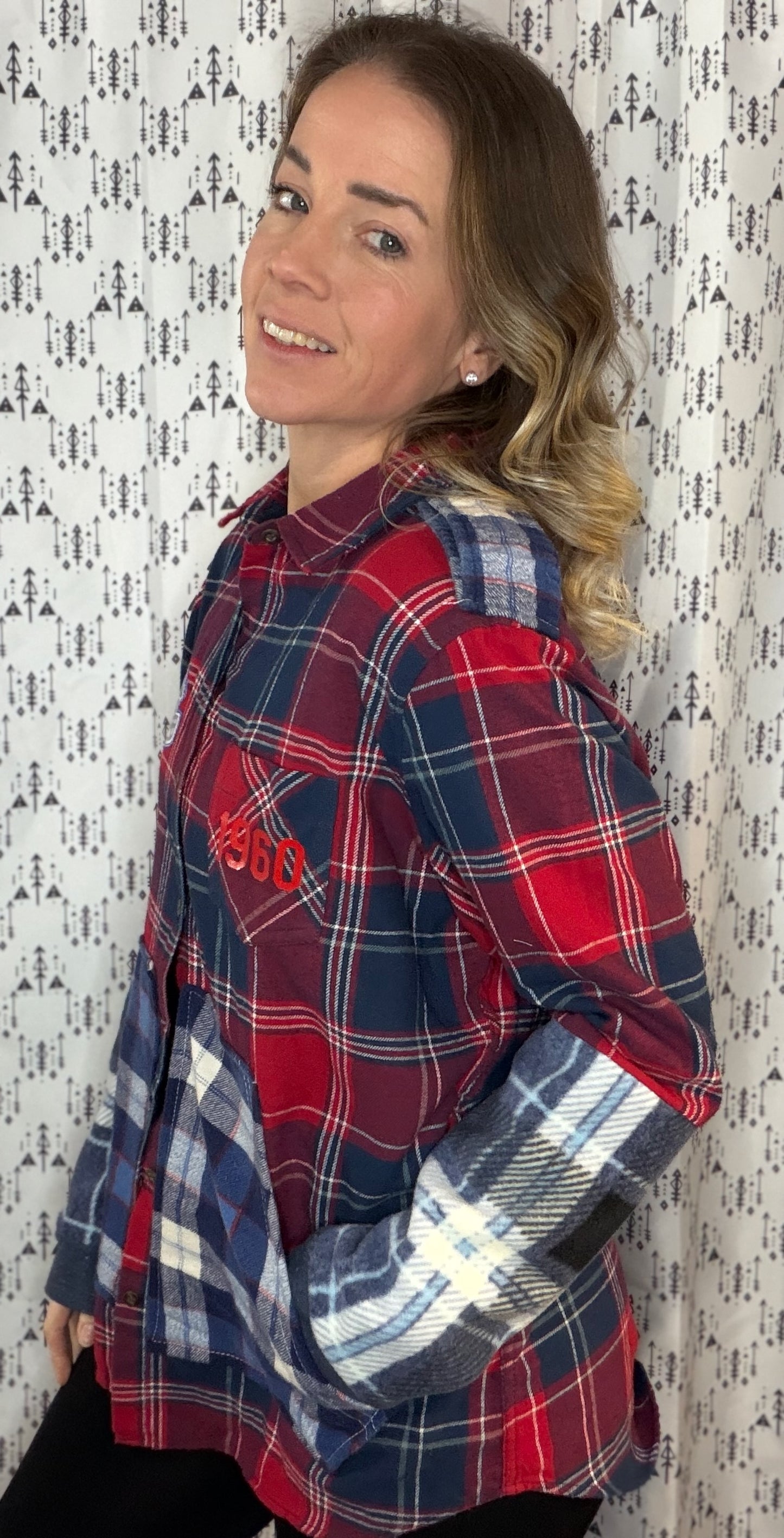 Red Plaid Buffalo Football Button-Up Size- Women's L/XL