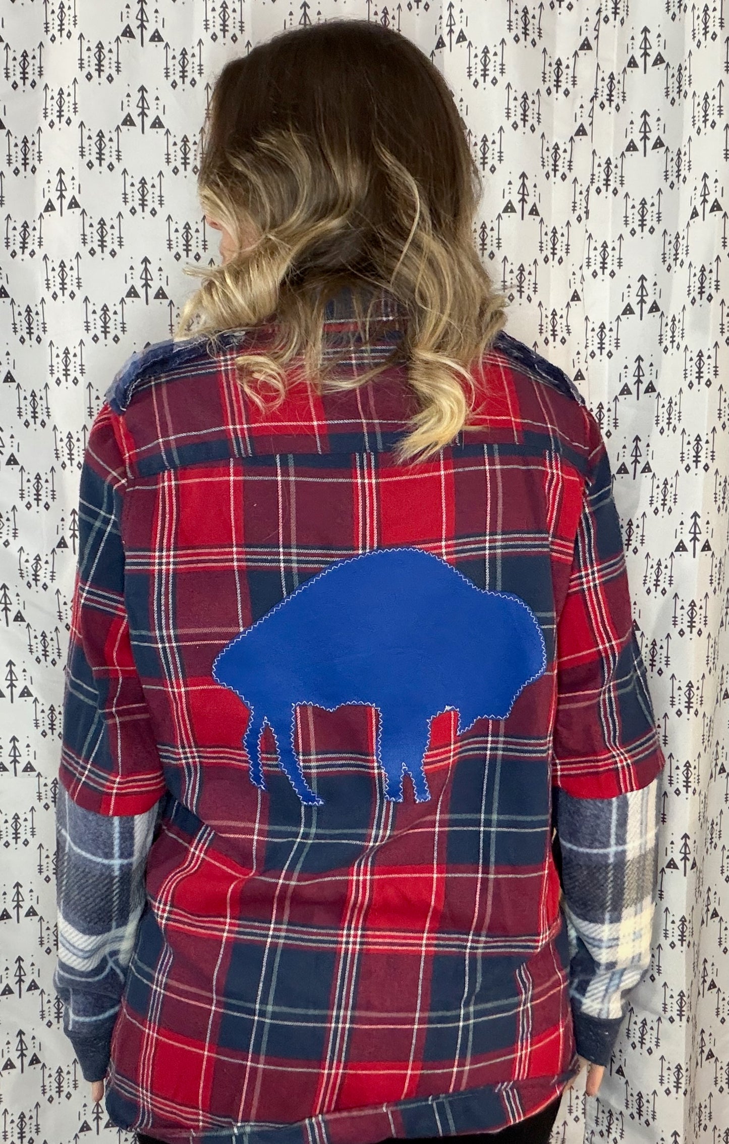 Red Plaid Buffalo Football Button-Up Size- Women's L/XL