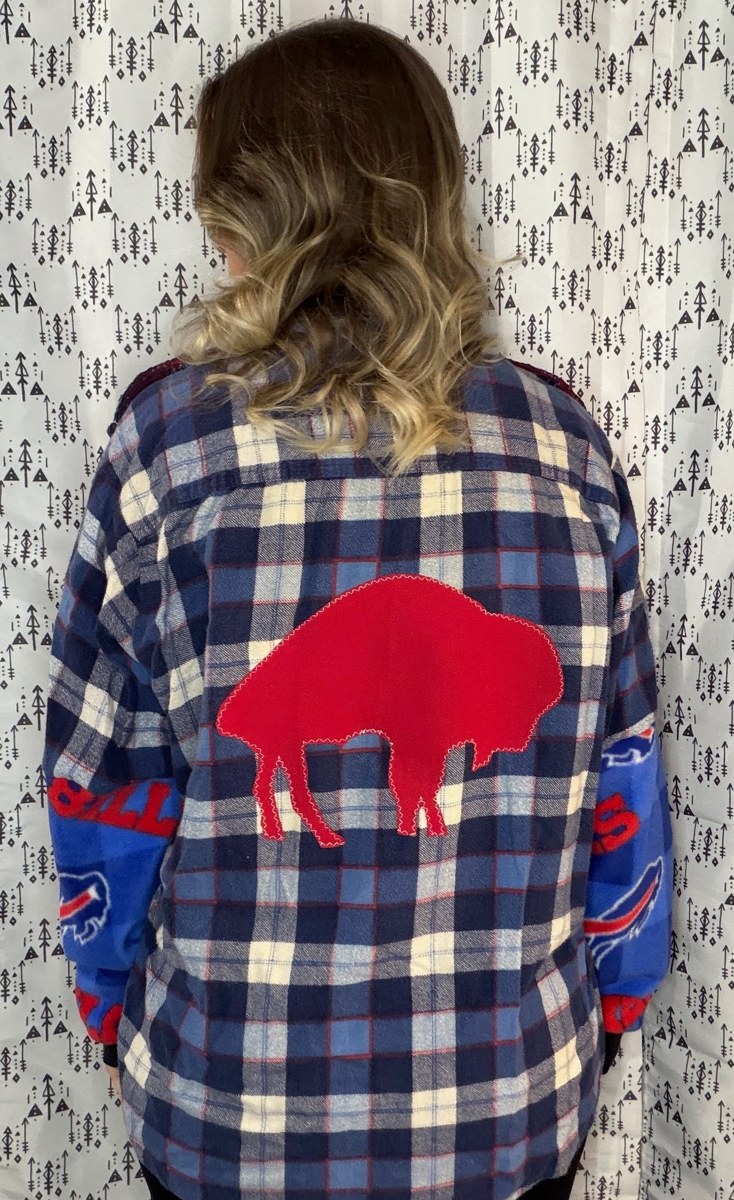 Blue Plaid Buffalo Football Button-Up Size- Women's XL/2X