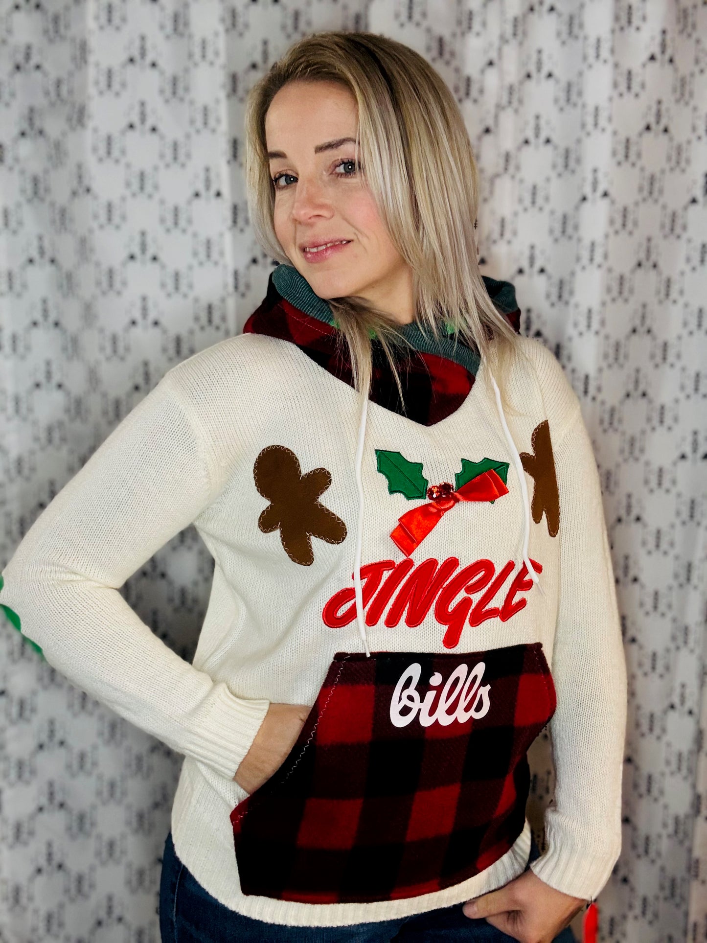 Holiday Jingle Bills Sweater Hoodie Size- Women's M/L