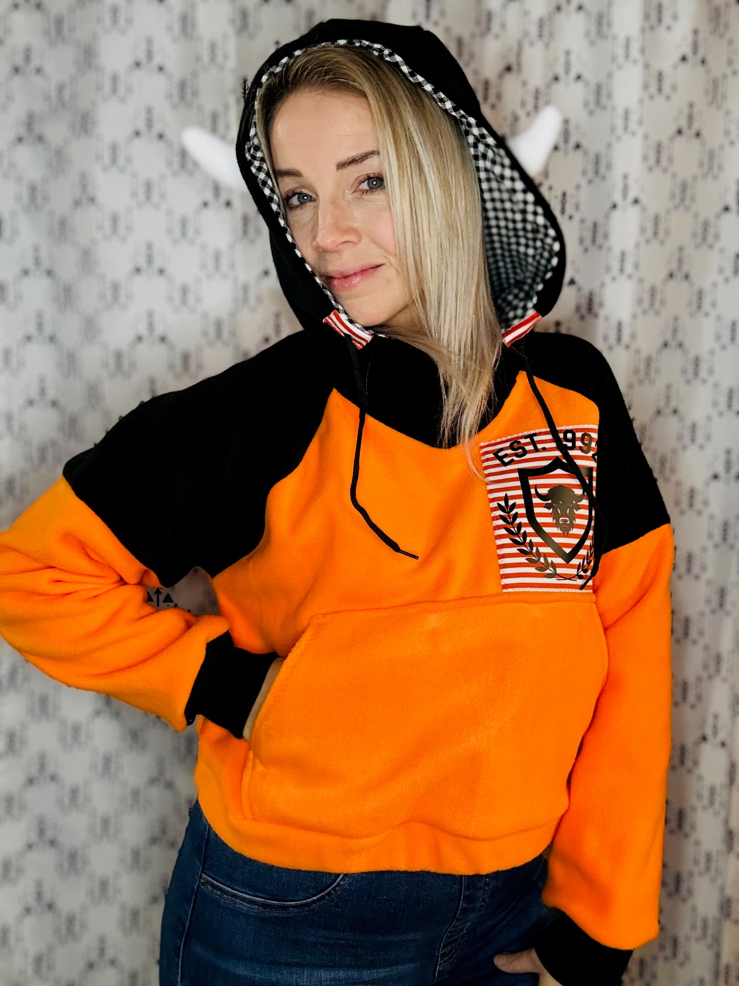 Orange Buffalo Head Lacrosse Crop Hoodie Size- Women's XL/2X