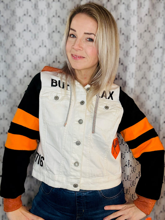 White Denim Buffalo Lacrosse Jacket Size- Women's L/XL