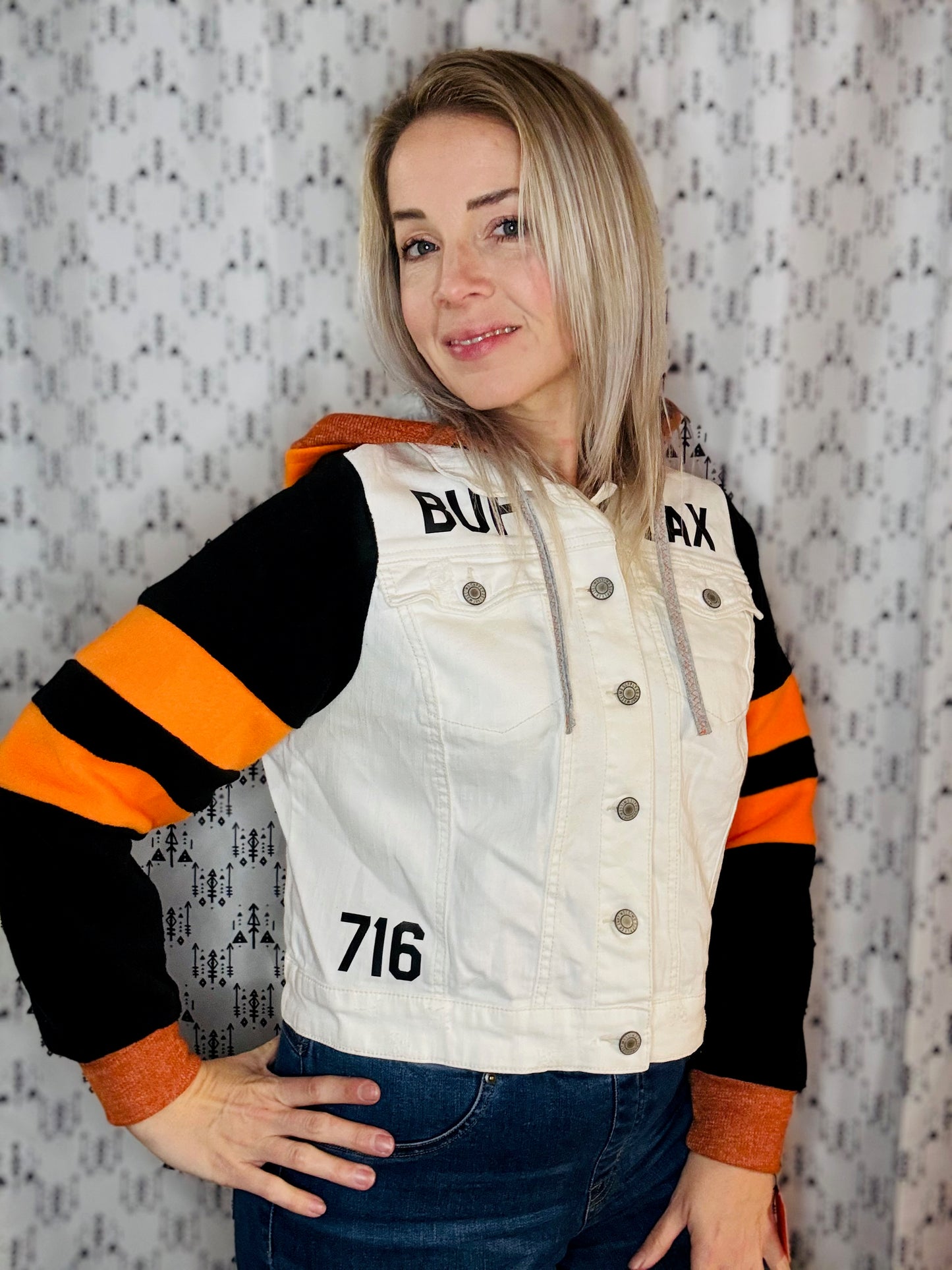 White Denim Buffalo Lacrosse Jacket Size- Women's L/XL