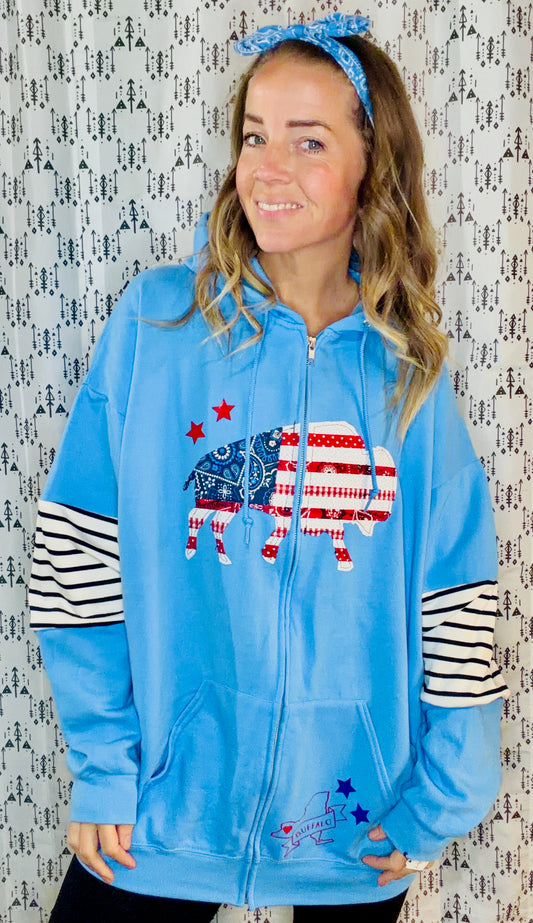 Light Blue Buffalo USA Zip Up Hoodie Size Women's- XL/2X