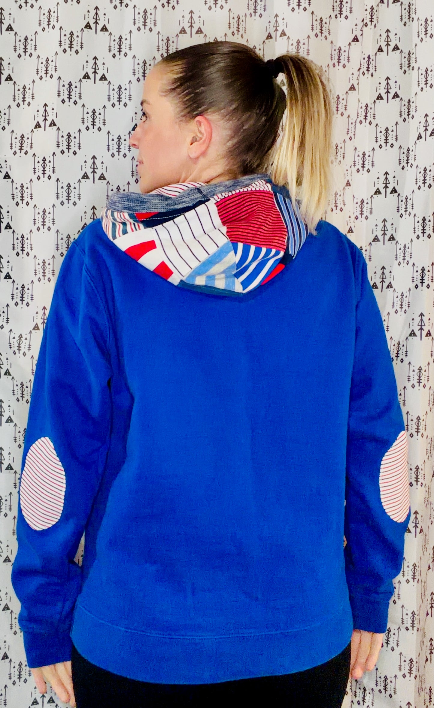 Blue Striped Patchwork Bills Mafia Hoodie Size Unisex- S/M