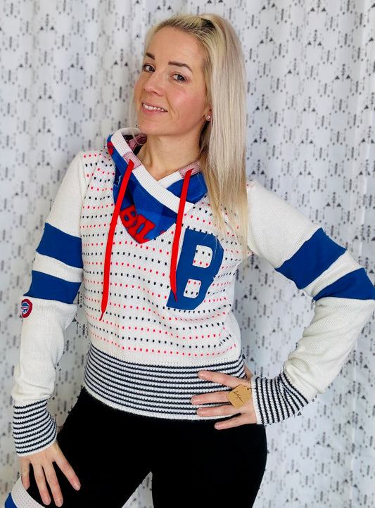 White Varsity Buffalo Sweater Crop Hoodie Size- Women's  S/M