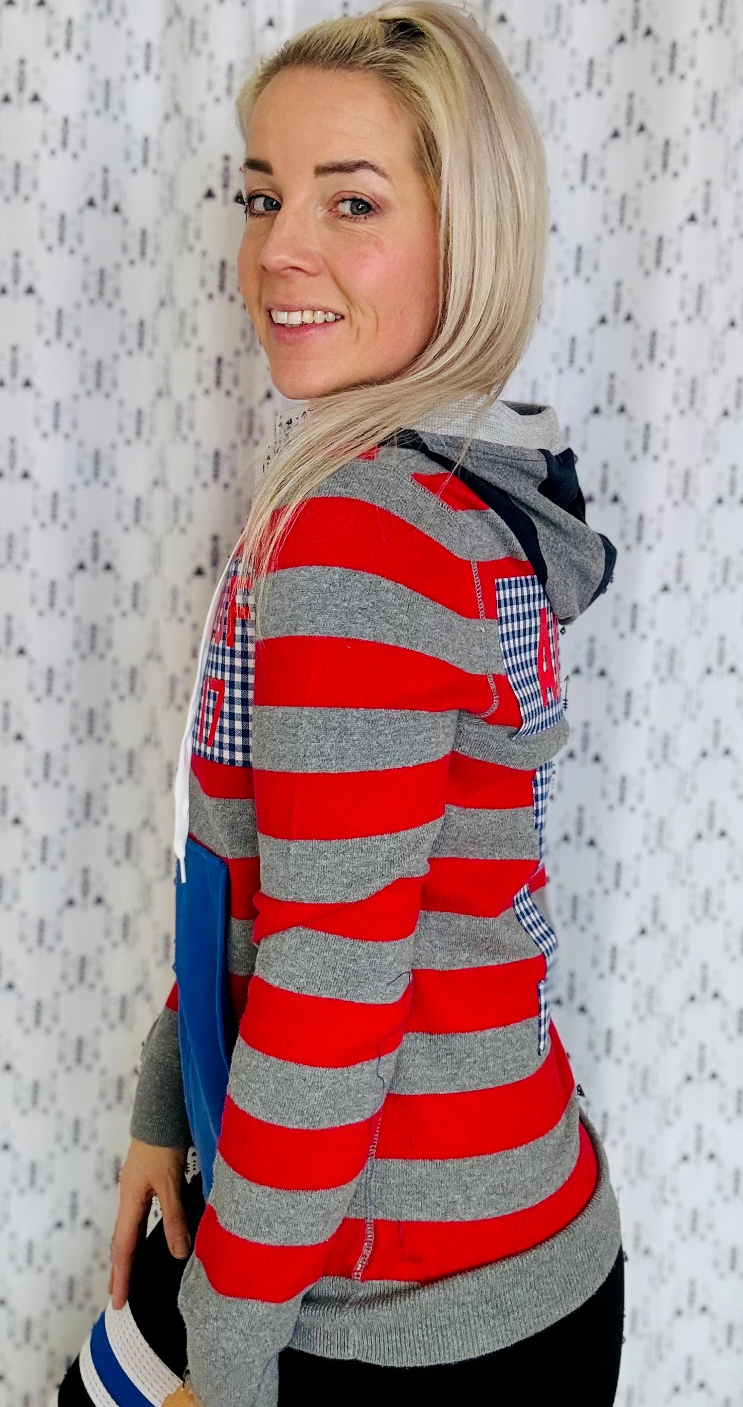 Red Striped Josh Allen Buffalo Sweater Hoodie Size- Women's S/M