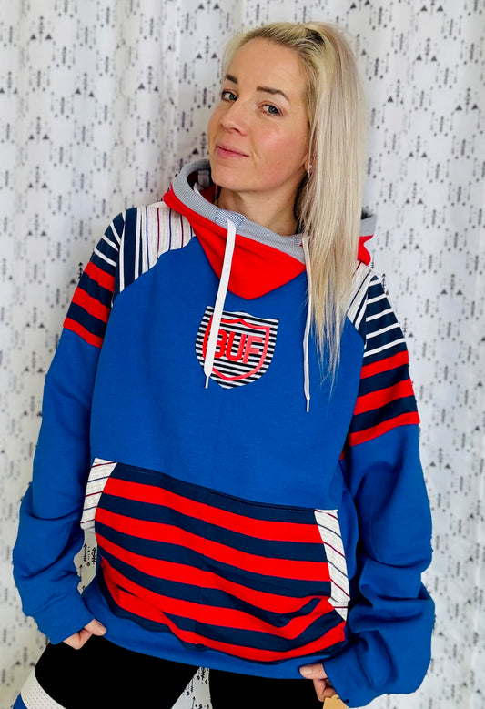 Blue & Stripes Be the Buffalo Hoodie Size- Unisex M/L