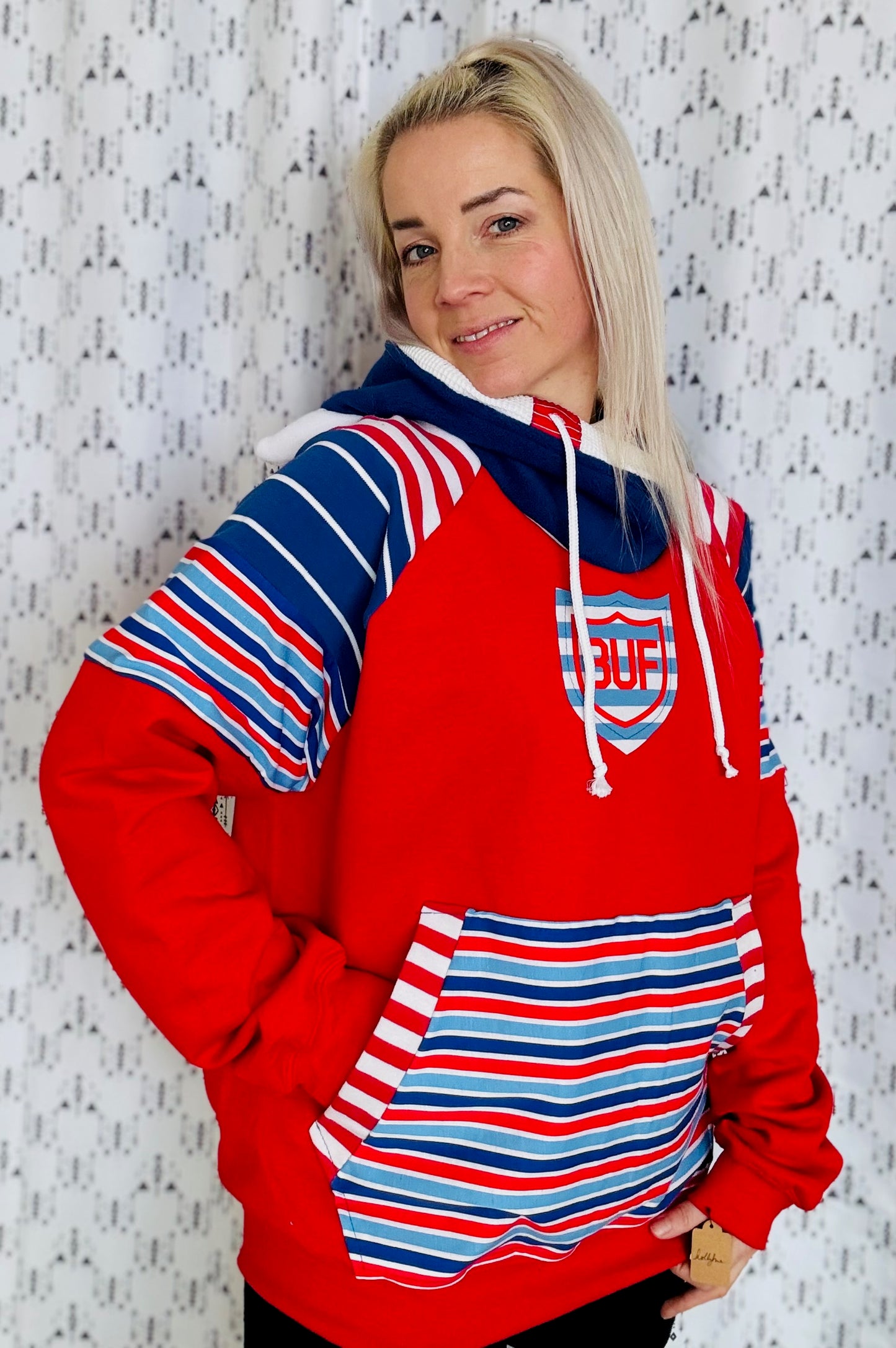 Red & Stripes Be the Buffalo Hoodie Size- Unisex L/XL