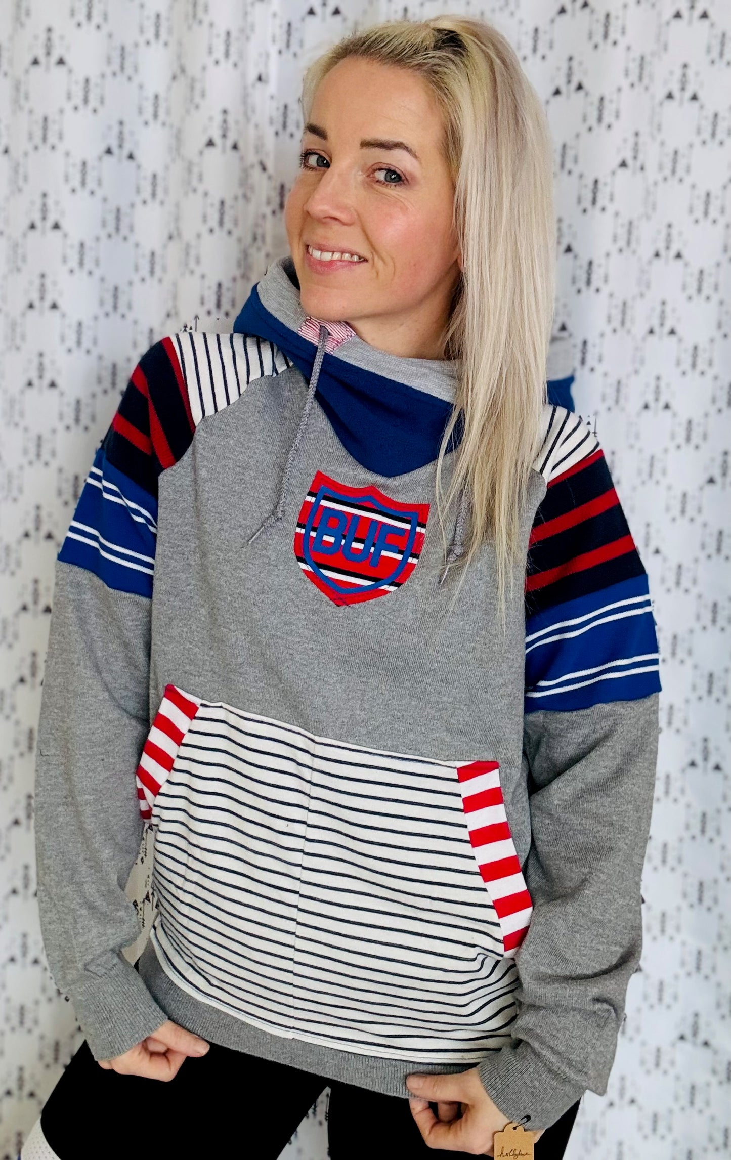 Grey & Striped Be the Buffalo Hoodie Size- Unisex S/M