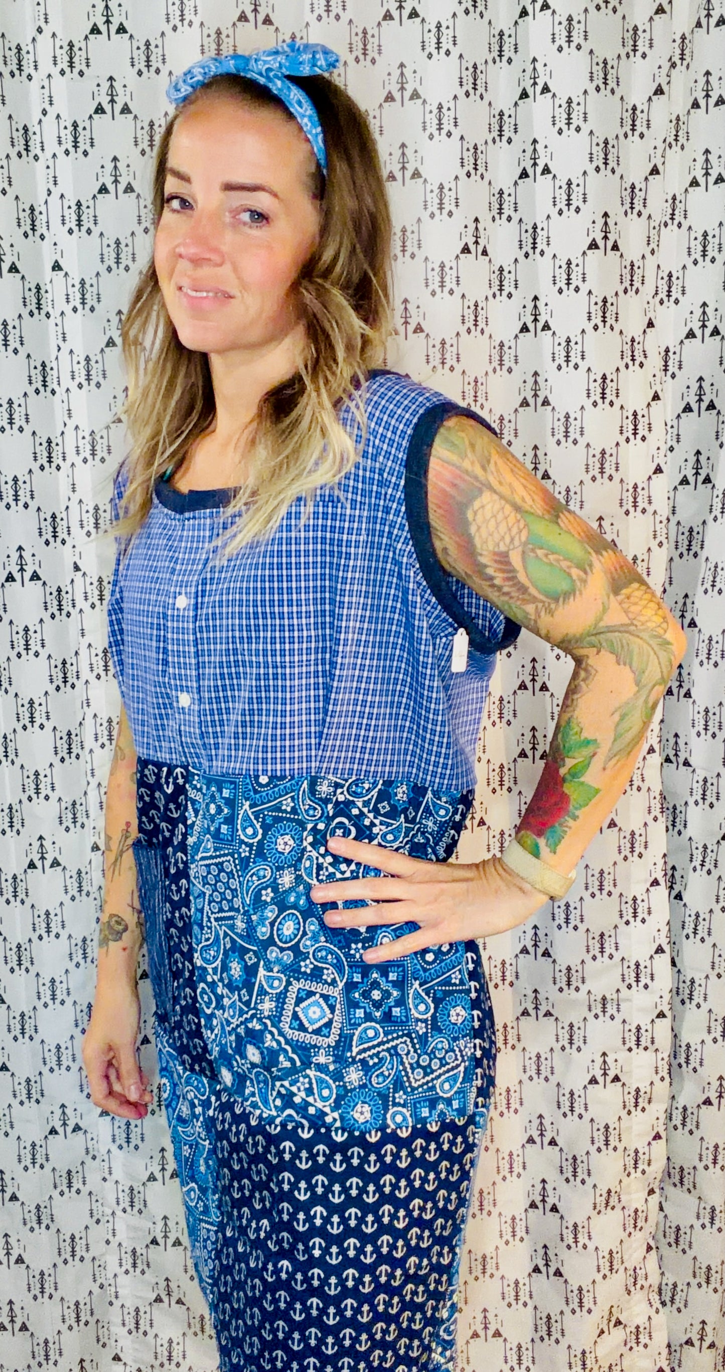 Blue Patchwork Shift Dress Size- XL/2X