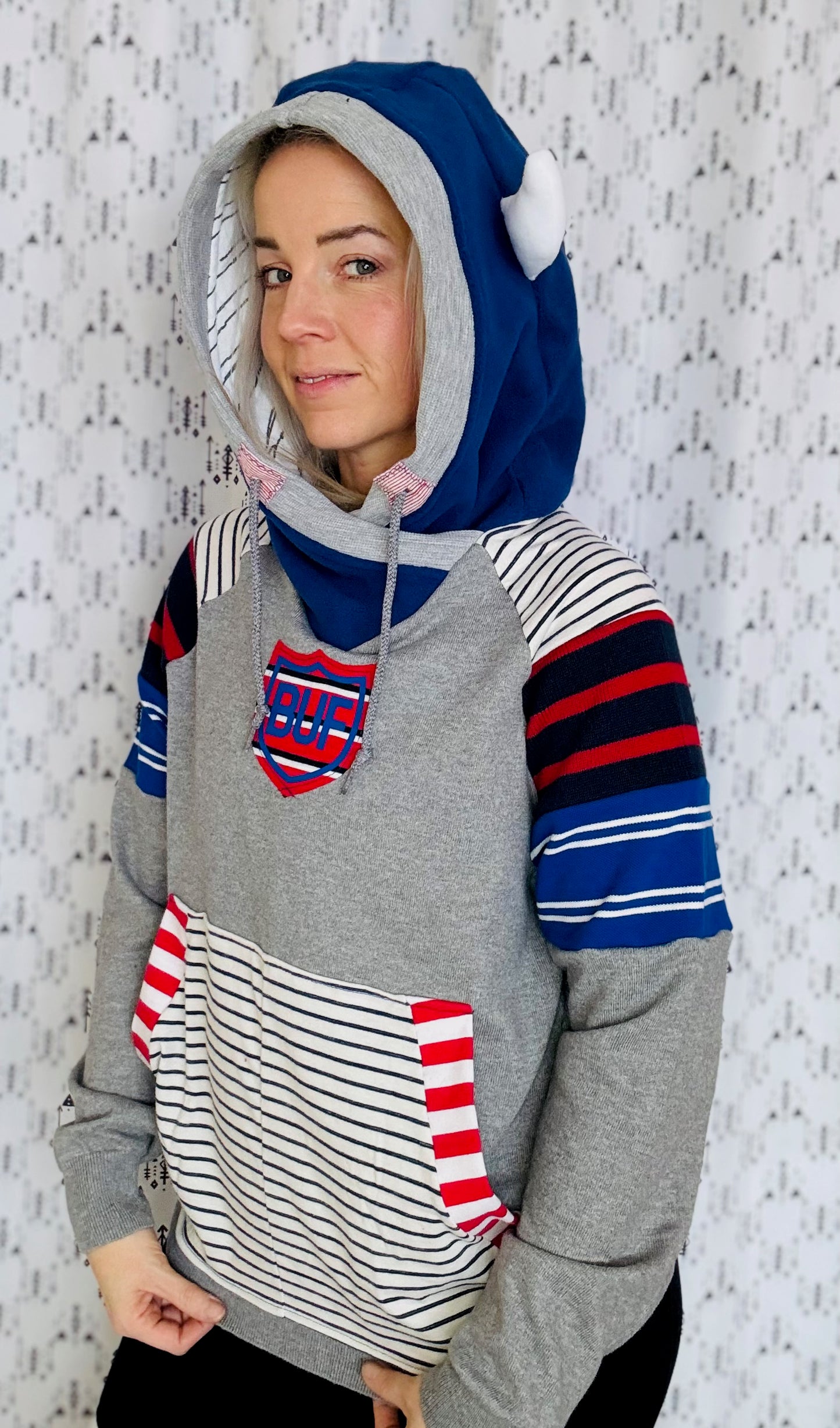Grey & Striped Be the Buffalo Hoodie Size- Unisex S/M