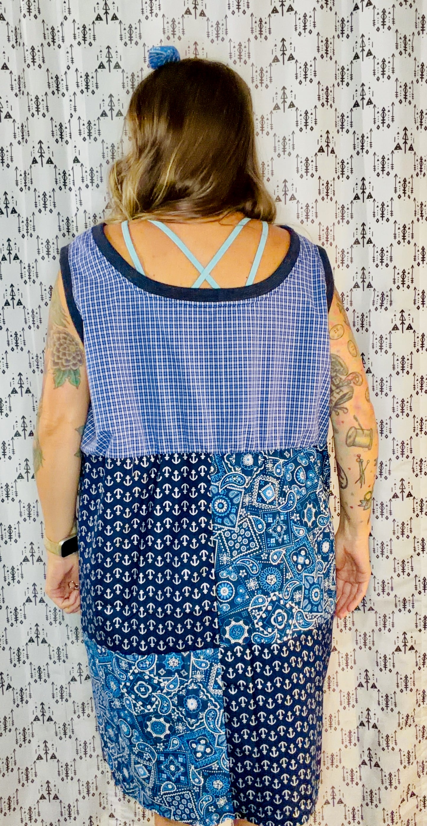 Blue Patchwork Shift Dress Size- XL/2X