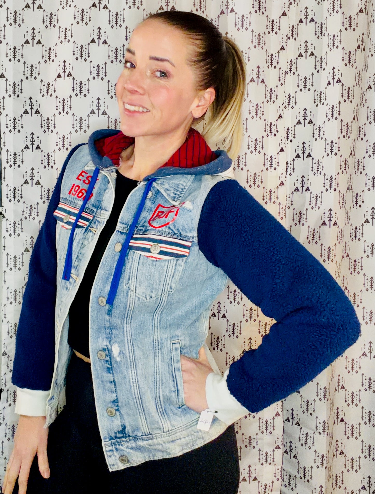 Blue Sherpa & Denim Buffalo Football Hooded Jacket Size- Women's XS/S