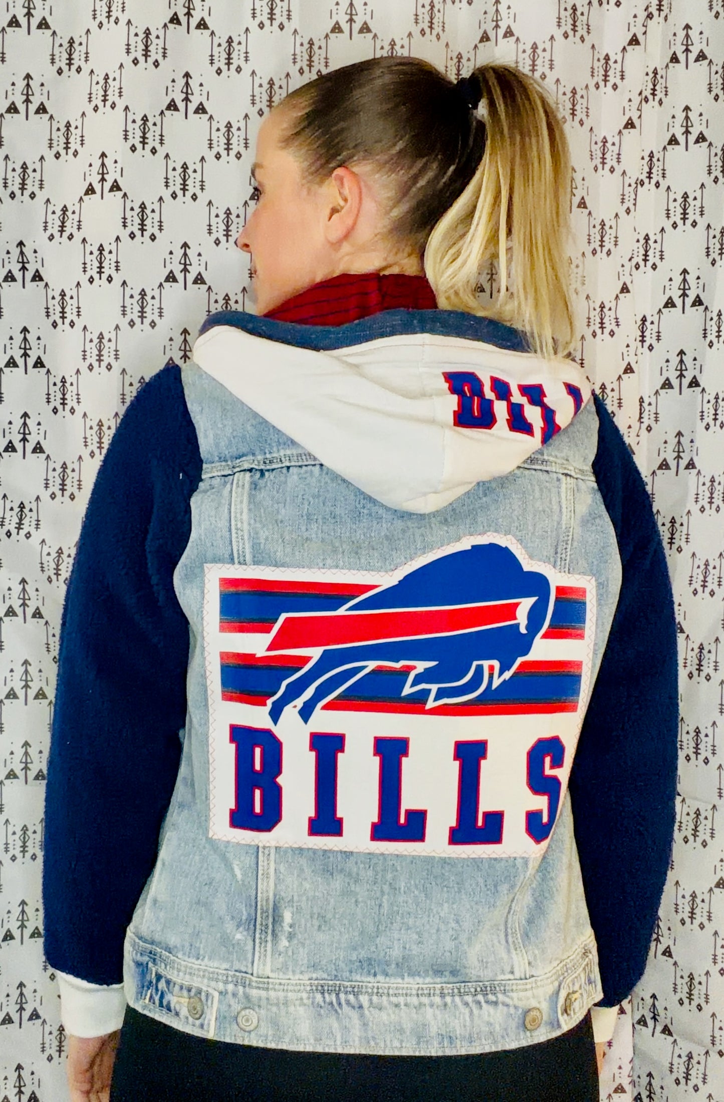 Blue Sherpa & Denim Buffalo Football Hooded Jacket Size- Women's XS/S