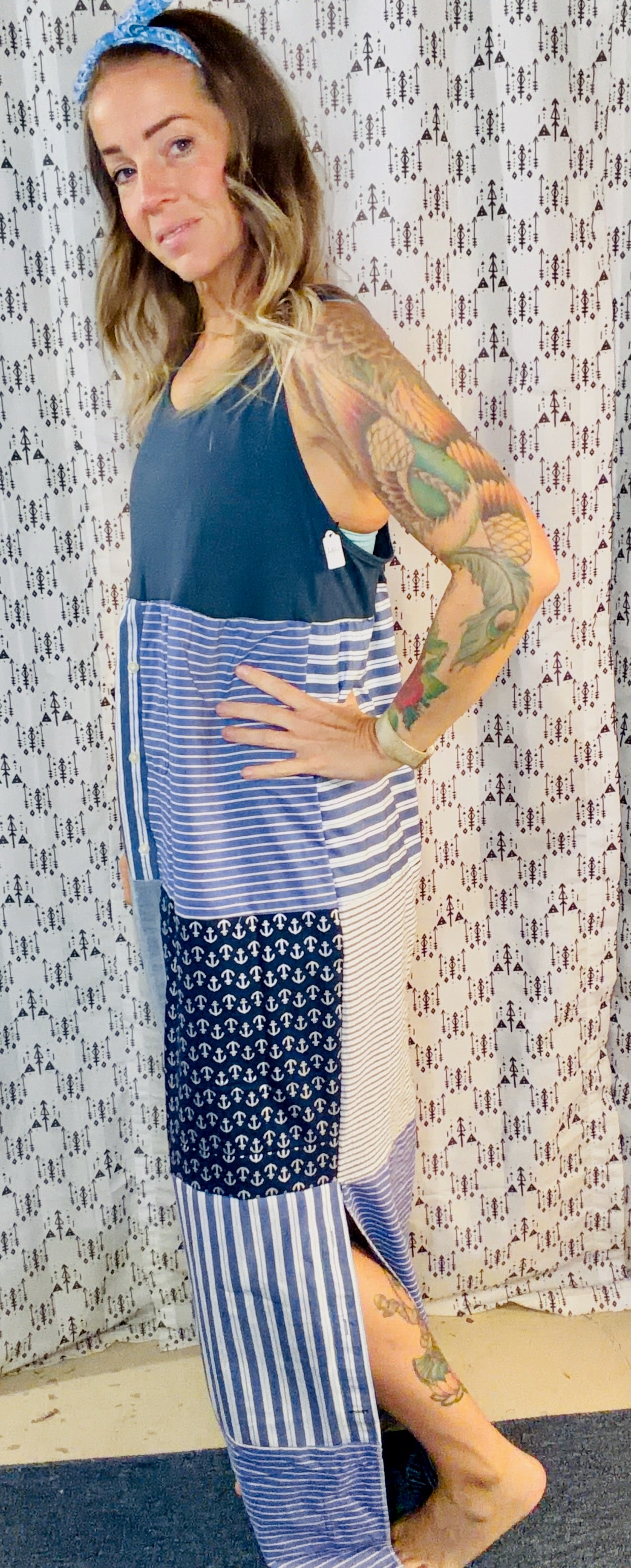 Blue Patchwork Maxi Dress Size- M/L