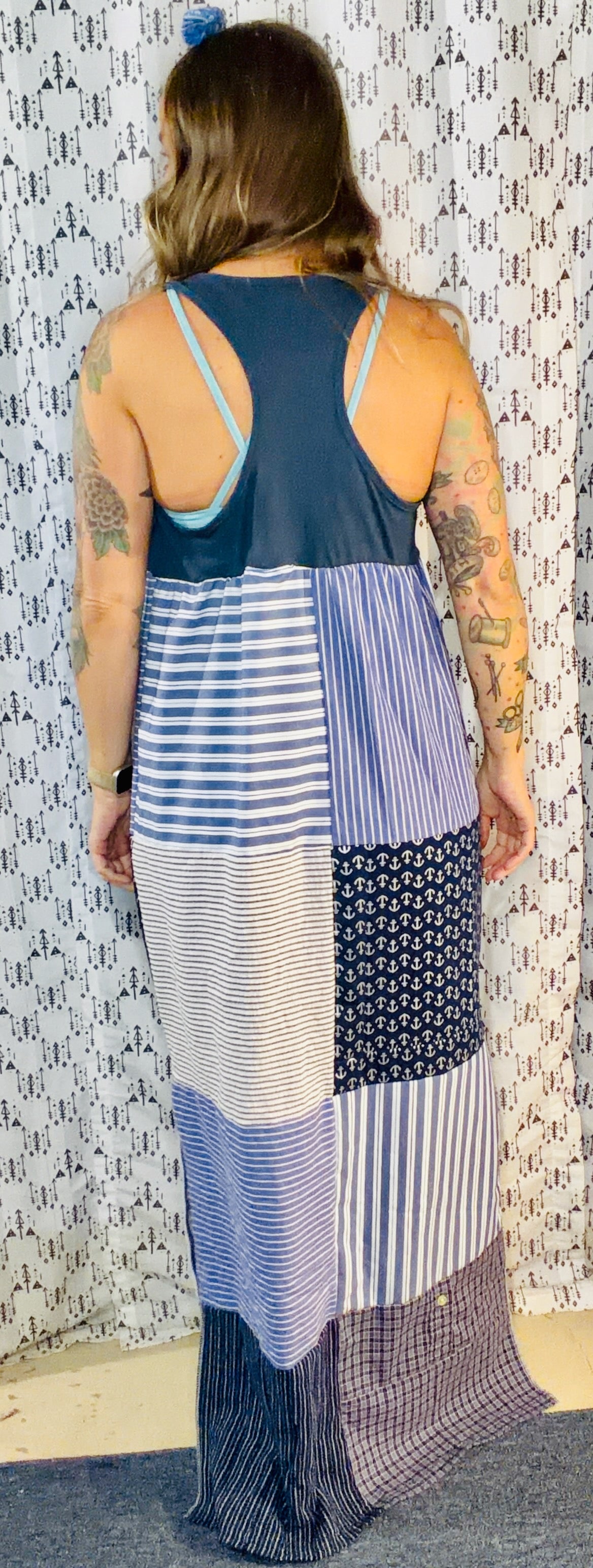 Blue Patchwork Maxi Dress Size- M/L