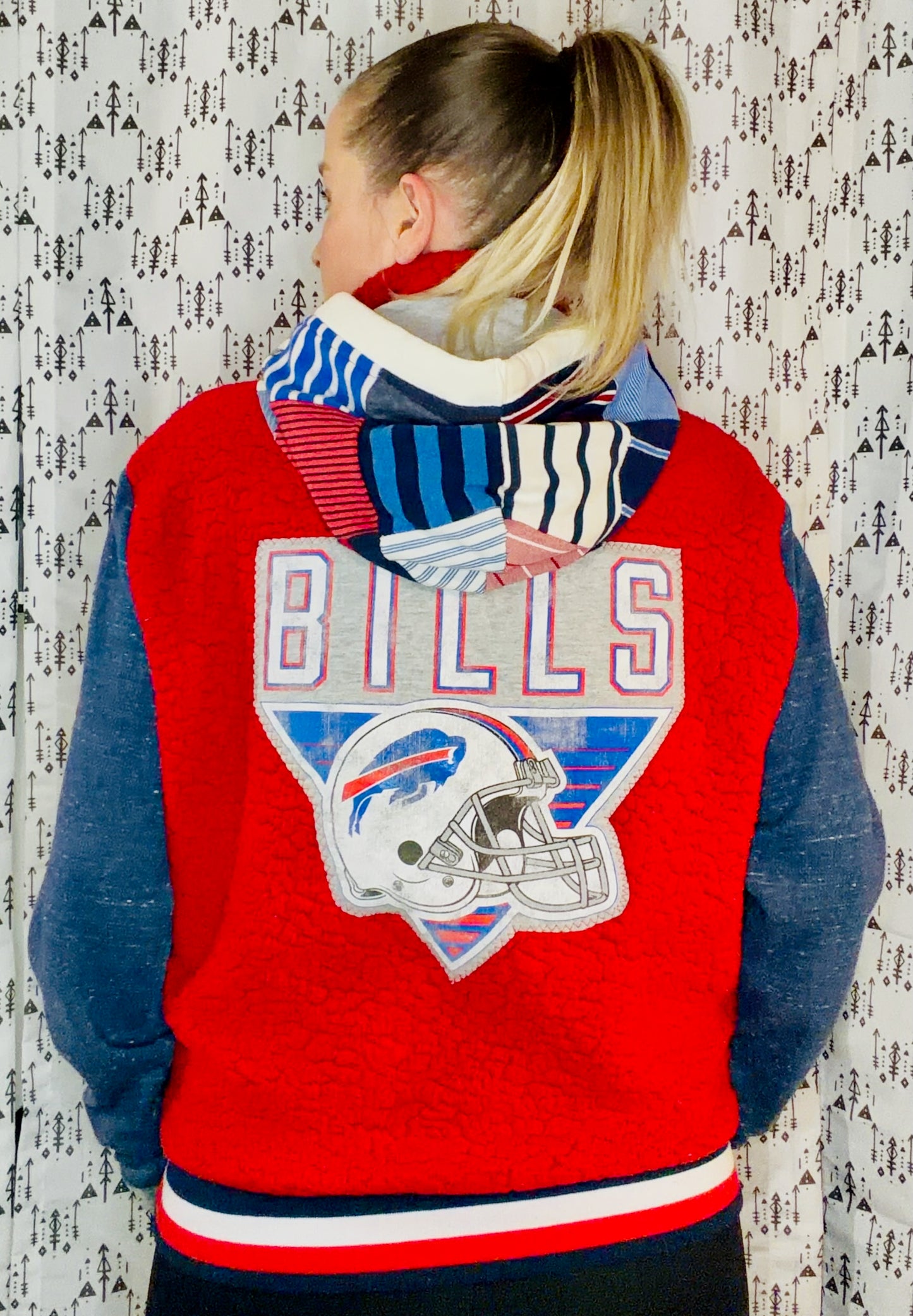 Red Sherpa Striped Patchwork Buffalo 1/4 Zip Hoodie Size Women's- L/XL