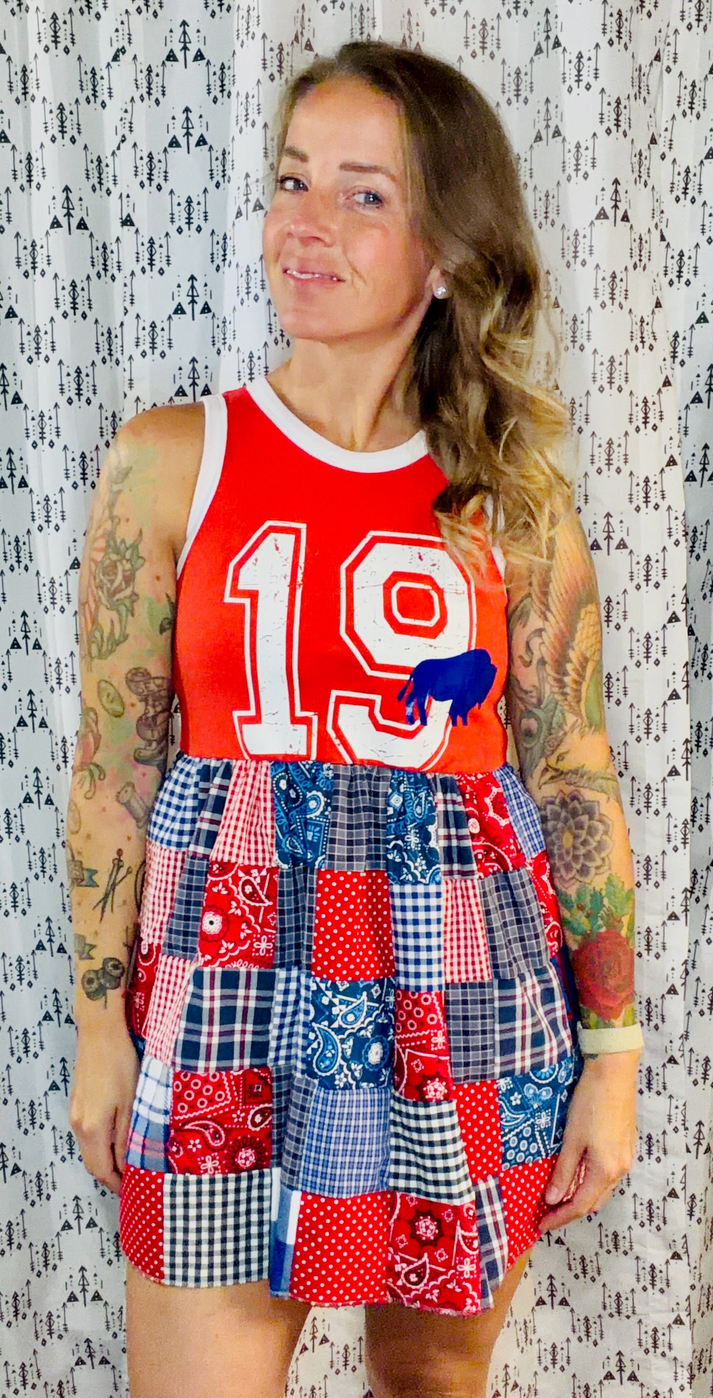 Blue & Red Patchwork Est. 1960 Football Dress Size- S/M