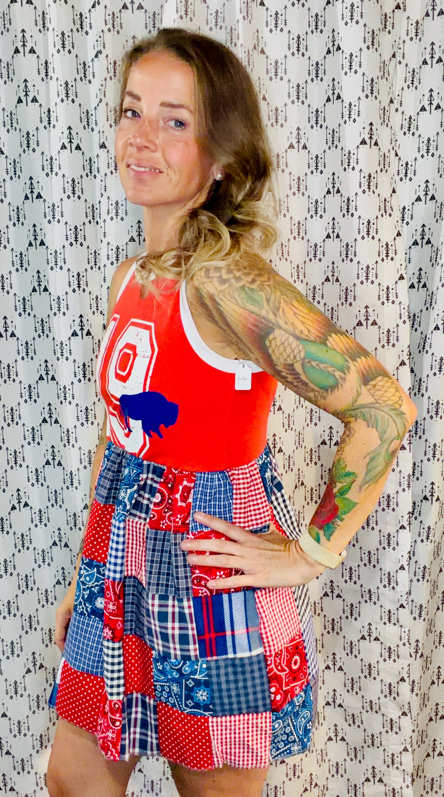 Blue & Red Patchwork Est. 1960 Football Dress Size- S/M