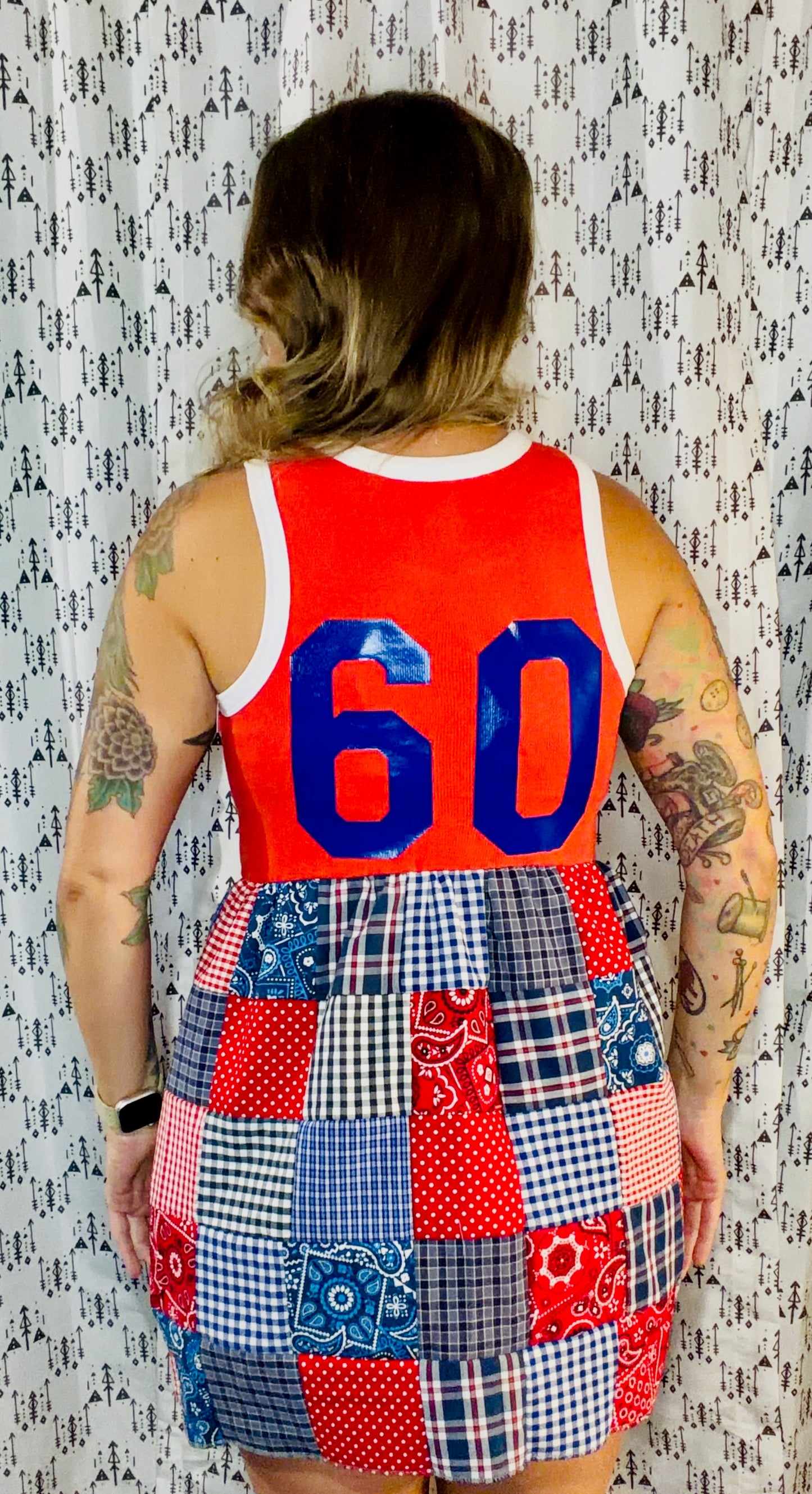 Blue & Red Patchwork Est. 1960 Football Dress Size- S/M