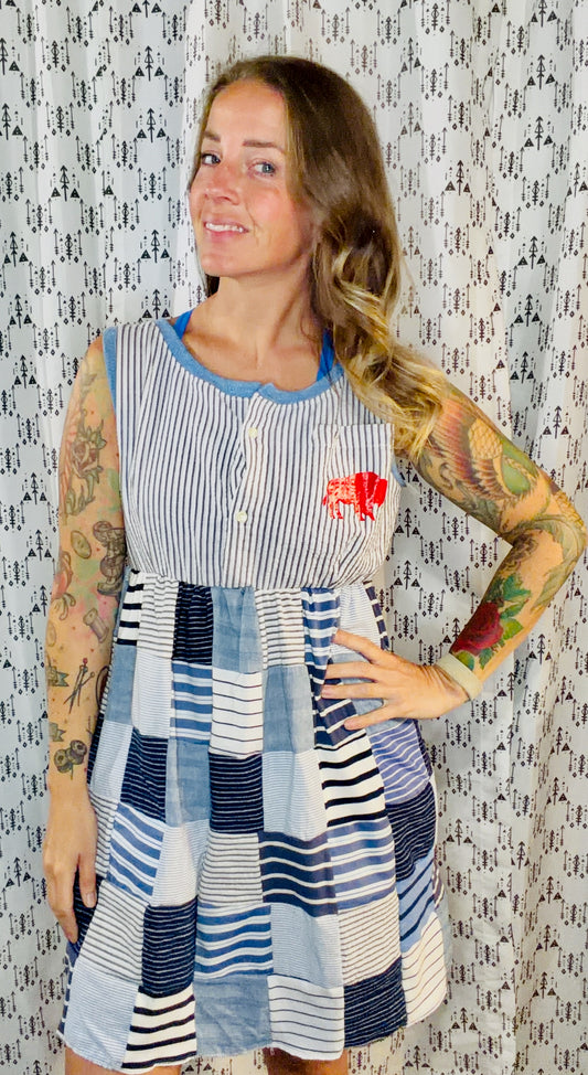 Blue Patchwork Football Dress Size- M/L